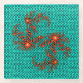 Posavasos De Vidrio Teal Black Abstract Mandala Pattern