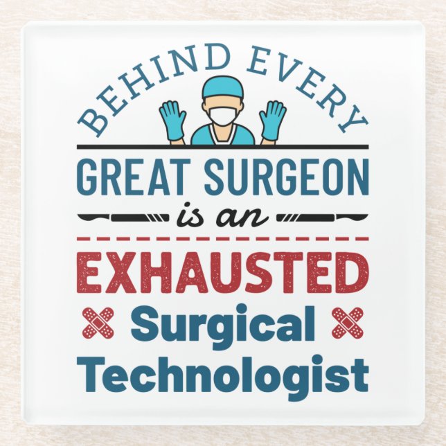 Posavasos De Vidrio Tecnología quirúrgica agotada Funny Scrub Tech (Anverso)