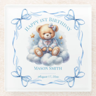 Posavasos De Vidrio Teddy Bear Colorous Balloon Beary First Birday