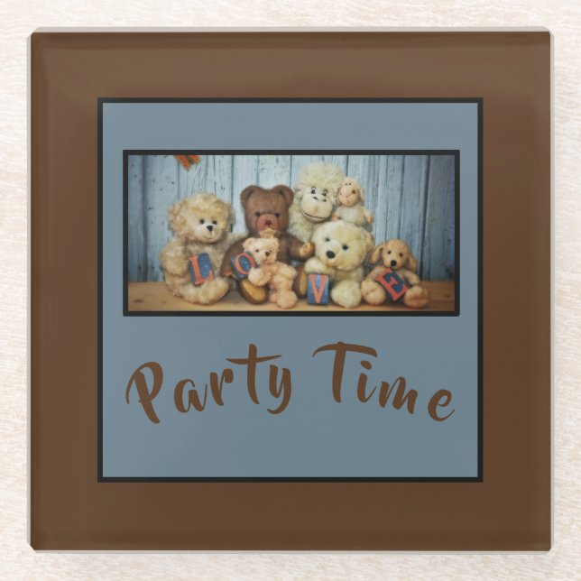 Posavasos De Vidrio Teddy con amigos Fiesta - (Anverso)