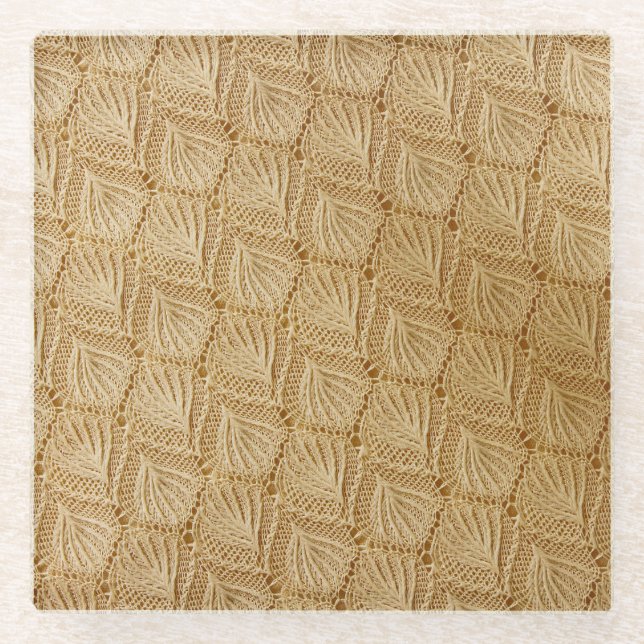 Posavasos De Vidrio Tejido de encaje elegante: patrones texturizados. (Anverso)