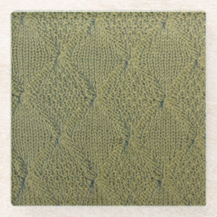 Posavasos De Vidrio Tejido de punto verde: textura de cierre