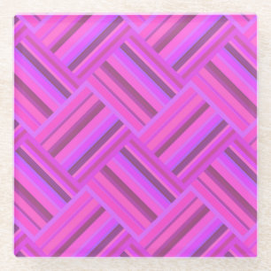 Posavasos De Vidrio Tejido de rayas rosadas diagonal patrón
