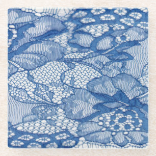 Posavasos De Vidrio Tela de encaje azul, diseño africano de tul.
