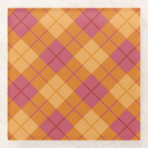 Posavasos De Vidrio Tela escocesa diagonal en naranja y rosa