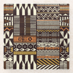 Posavasos De Vidrio tela tribal africana, vintage abstracto.