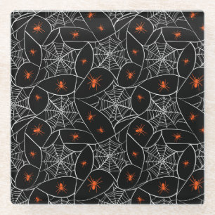 Posavasos De Vidrio telaraña de Halloween y fondo de arañas.
