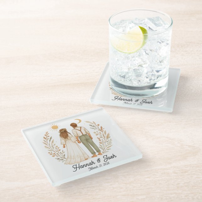 Posavasos De Vidrio TEMA BODA RÚSTICO (Personalizar) (Angular)