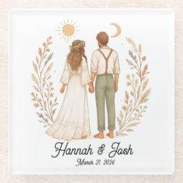 Posavasos De Vidrio TEMA BODA RÚSTICO (Personalizar)