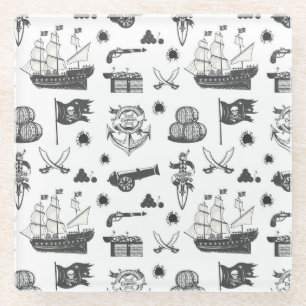 Posavasos De Vidrio Tema de los barcos, los cañones, las espadas y los