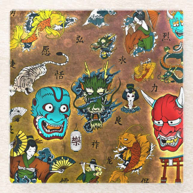 Posavasos De Vidrio Tema japonés (Anverso)