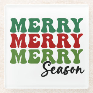 Posavasos De Vidrio Temporada de merry Merry - Arte de vacaciones retr