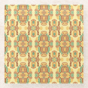 Posavasos De Vidrio Tendencia de cosecha étnica: mosaico sin foco bohe