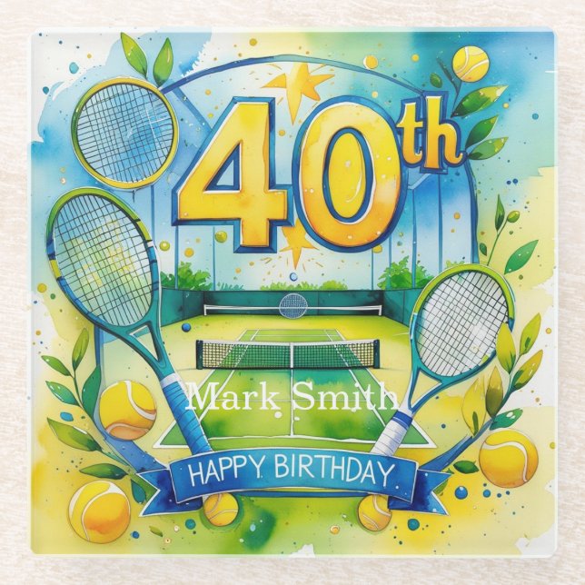 Posavasos De Vidrio Tenis 40.º cumpleaños (Anverso)