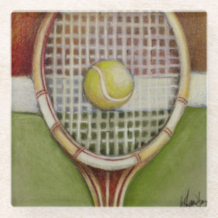 Posavasos De Vidrio Tenis Racket con bolas en pista