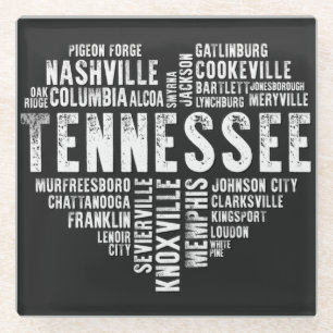Posavasos De Vidrio Tennessee Heart Love Nashville Cookeville Alcoa