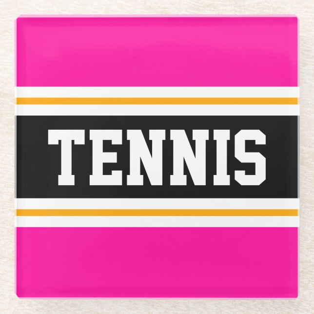 Posavasos De Vidrio TENNIS Carreras divertida deportiva brillante rosa (Anverso)
