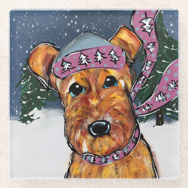 Posavasos De Vidrio Terrier de Airedale (Anverso)