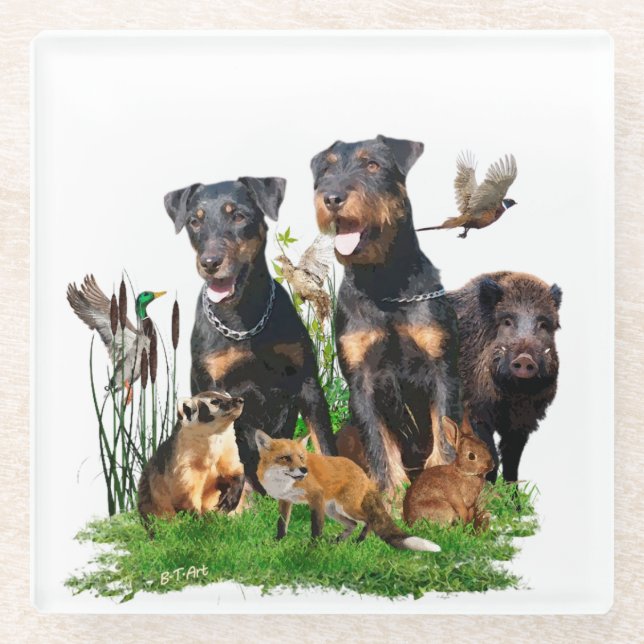 Posavasos De Vidrio Terrier de caza alemán (Jagdterrier) (Anverso)
