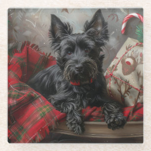 Posavasos De Vidrio Terrier Escocés Navidad Festiva