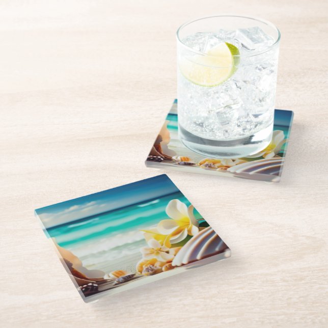 Posavasos De Vidrio Tesoros de playa (Angular)