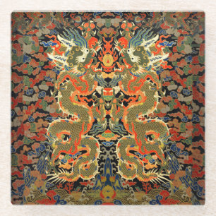 Posavasos De Vidrio Textil con dragón chino vintage Arte asiático