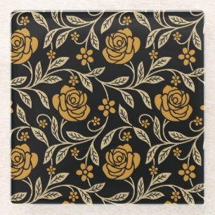 Posavasos De Vidrio Textil indio: sin costuras florales tradicionales.