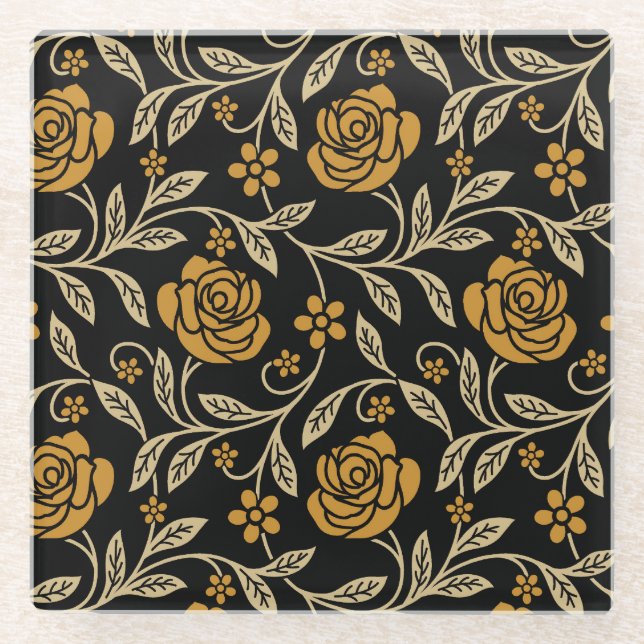 Posavasos De Vidrio Textil indio: sin costuras florales tradicionales. (Anverso)