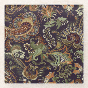 Posavasos De Vidrio Textil Paisley Colorful: Diseño de cosecha étnica