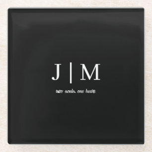 Posavasos De Vidrio Texto de Personalizable Boda blanco y negro
