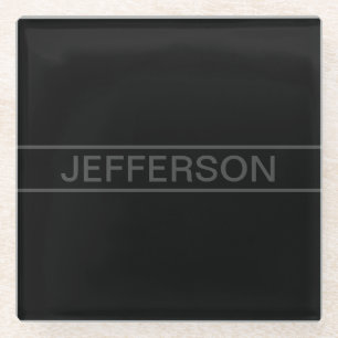 Posavasos De Vidrio Texto de personalizable   Negra y gris oscuro