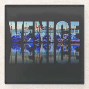 Posavasos De Vidrio Texto de Venecia con reflexión