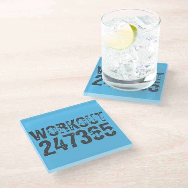 Posavasos De Vidrio Texto desgastado y raspado Workout 247365 azul (Angular)