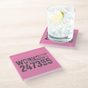Posavasos De Vidrio Texto desgastado y raspado Workout 247365 rosa