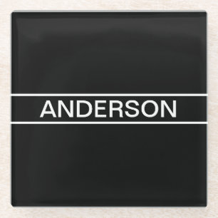 Posavasos De Vidrio Texto personalizable Negro y blanco moderno y ne