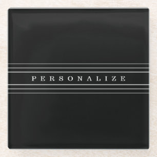 Posavasos De Vidrio Texto Personalizado y franjas modernas Blanco y