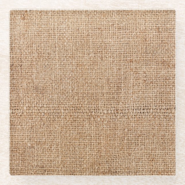 Posavasos De Vidrio Textura de burrega marrón, mantel rústico. (Anverso)