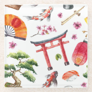 Posavasos De Vidrio Textura de color marrón de los elementos japoneses