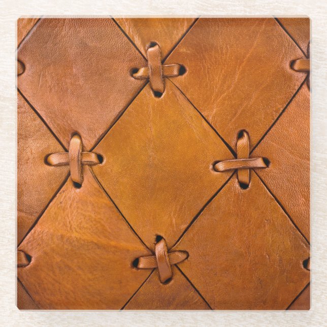 Posavasos De Vidrio Textura de cuero, detalle natural del selvage. (Anverso)