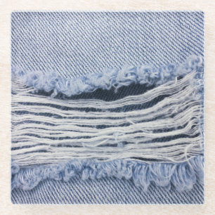 Posavasos De Vidrio Textura de jeans rotos con azul claro