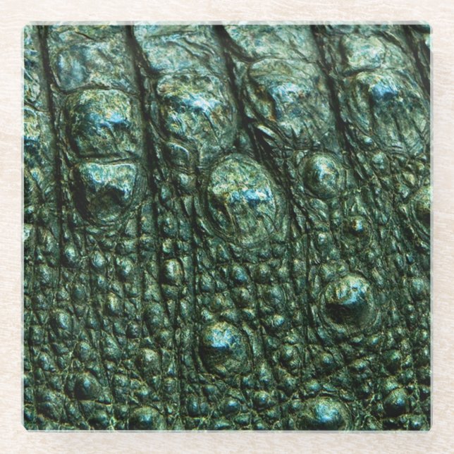 Posavasos De Vidrio Textura de la piel del lagarto verde (Anverso)