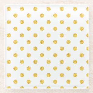 Posavasos De Vidrio Textura de lunares de purpurina dorada