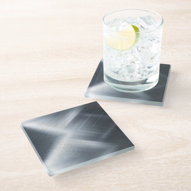 Posavasos De Vidrio Textura de macro de aluminio cepillado (Angular)