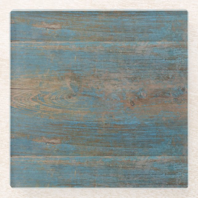Posavasos De Vidrio Textura de madera de playa azul (Anverso)