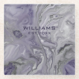 Posavasos De Vidrio Textura de mármol gris morado personalizada