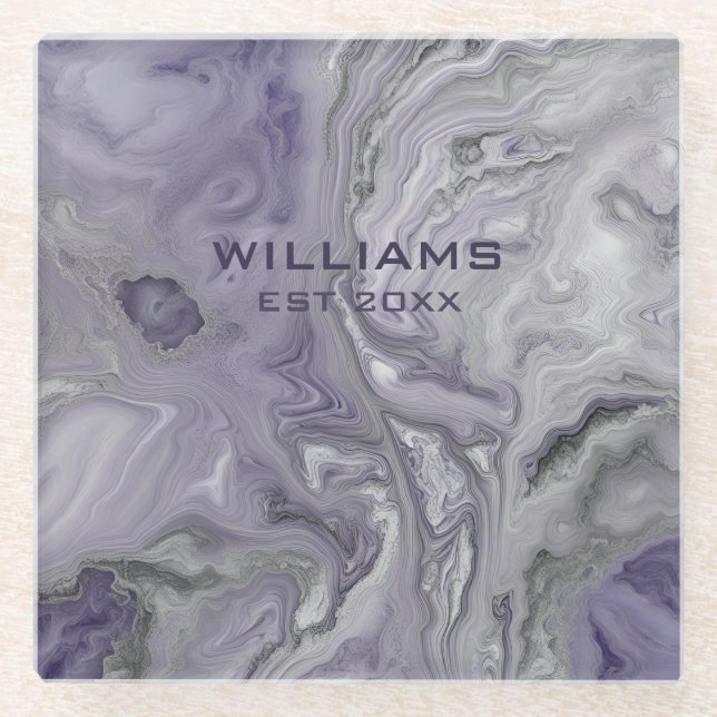Posavasos De Vidrio Textura de mármol gris morado personalizada (Anverso)