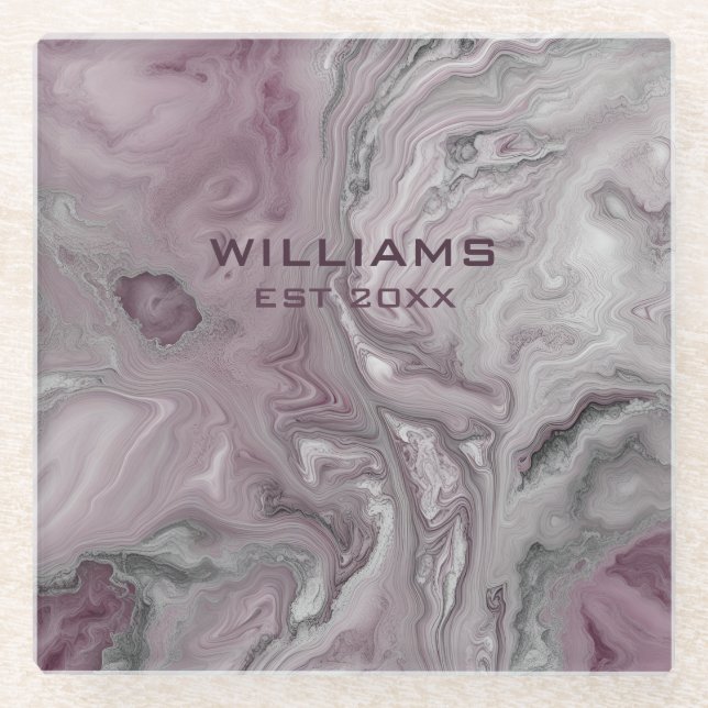 Posavasos De Vidrio Textura de Mármol Gris Rosa Pastel personalizada (Anverso)