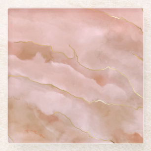 Posavasos De Vidrio Textura de Mármol Líquido Rosa Dorado