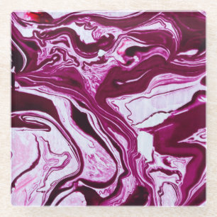 Posavasos De Vidrio Textura de mármol magenta: arte fluido abstracto