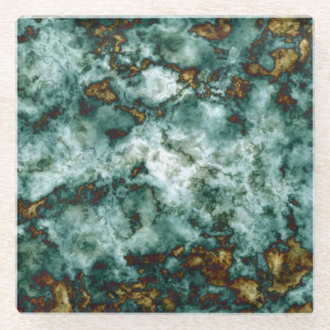 Posavasos De Vidrio Textura de mármol verde con las venas (Anverso)